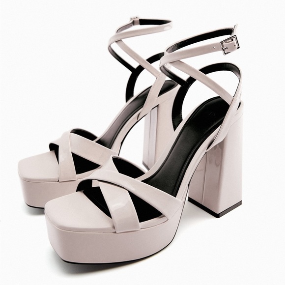 Zara Beige Patent Leather Platform High Heel Sandals - Picture 2 of 10